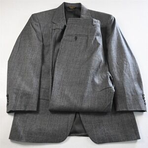 Vtg USA Made 43R 36x30 Gray Glenn Check 100% Wool Flannel Mens Jacket Pants Suit
